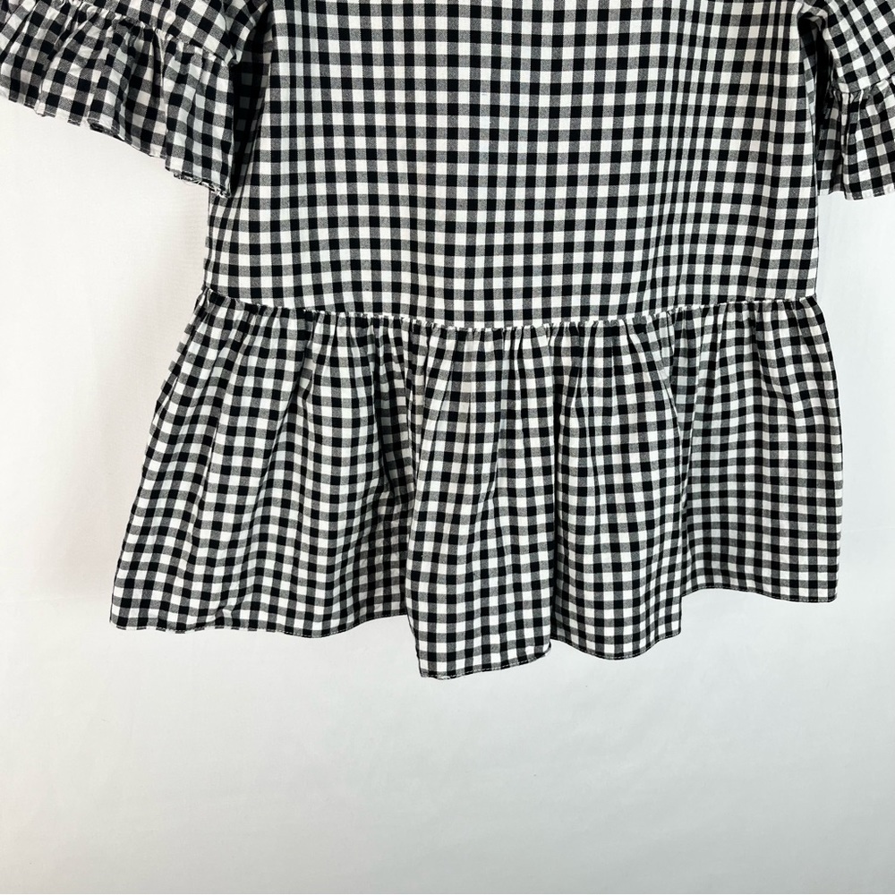 LaRoque Original White & Black Gingham Plaid Peplum Hem Knit Ruffle Sleeve Top - Picture 4 of 7